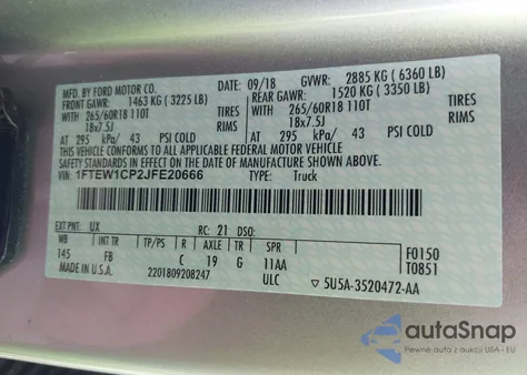 2018 Ford F-150 Xlt from USA, damaged, VIN 1FTEW1CP2JFE20666